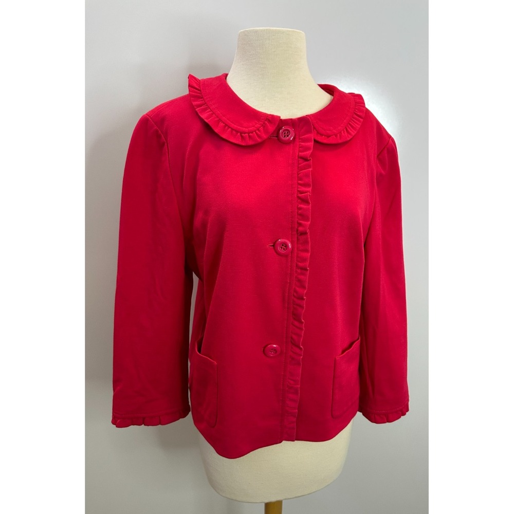Talbots Ruffle Trim Peter Pan Collar Button Front Jacket Fuchsia Plus Size 16 - Picture 10 of 10